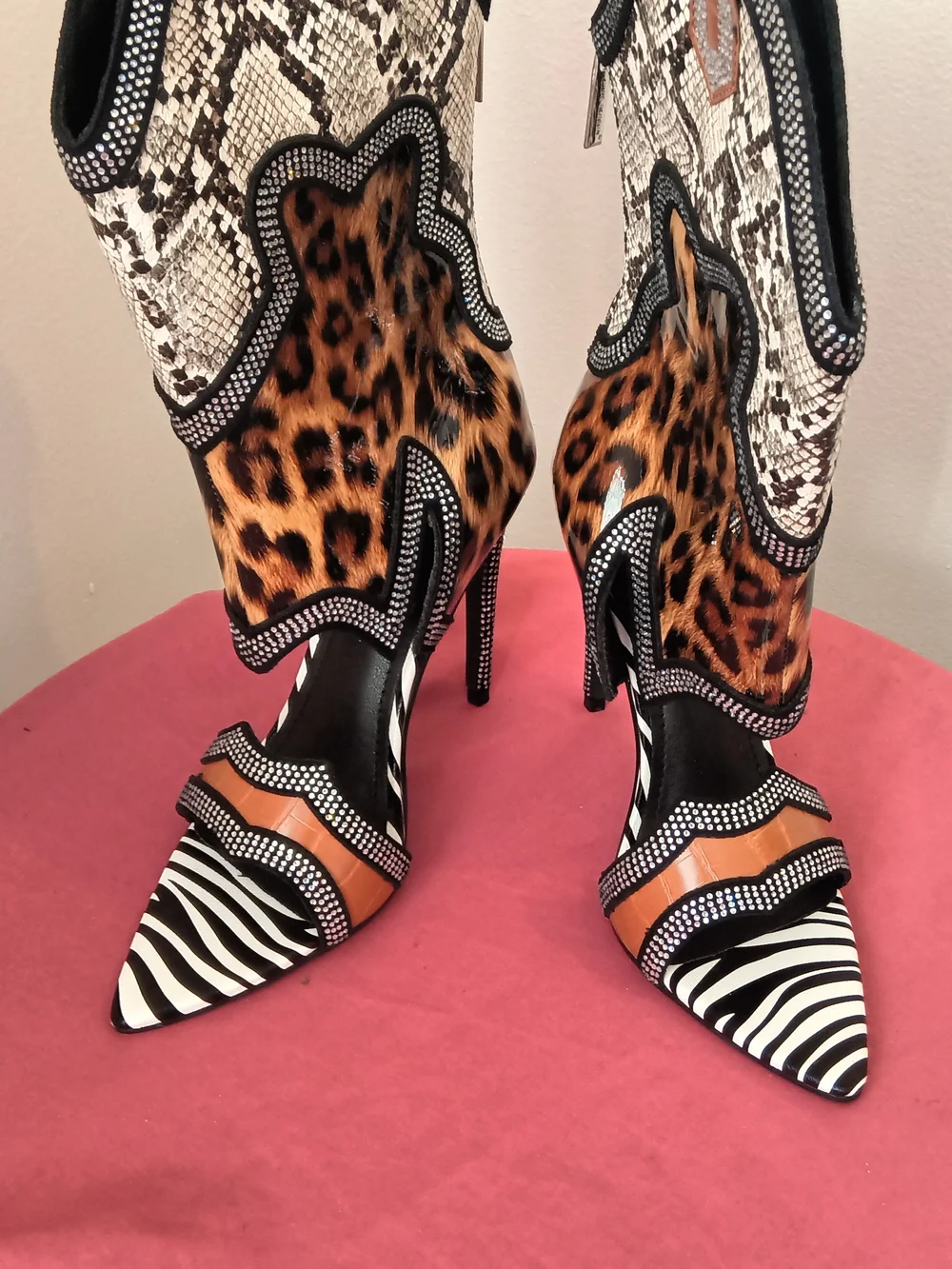 Cape Robbin Leopard & Snake-Print Rhinestone Stiletto Sandal